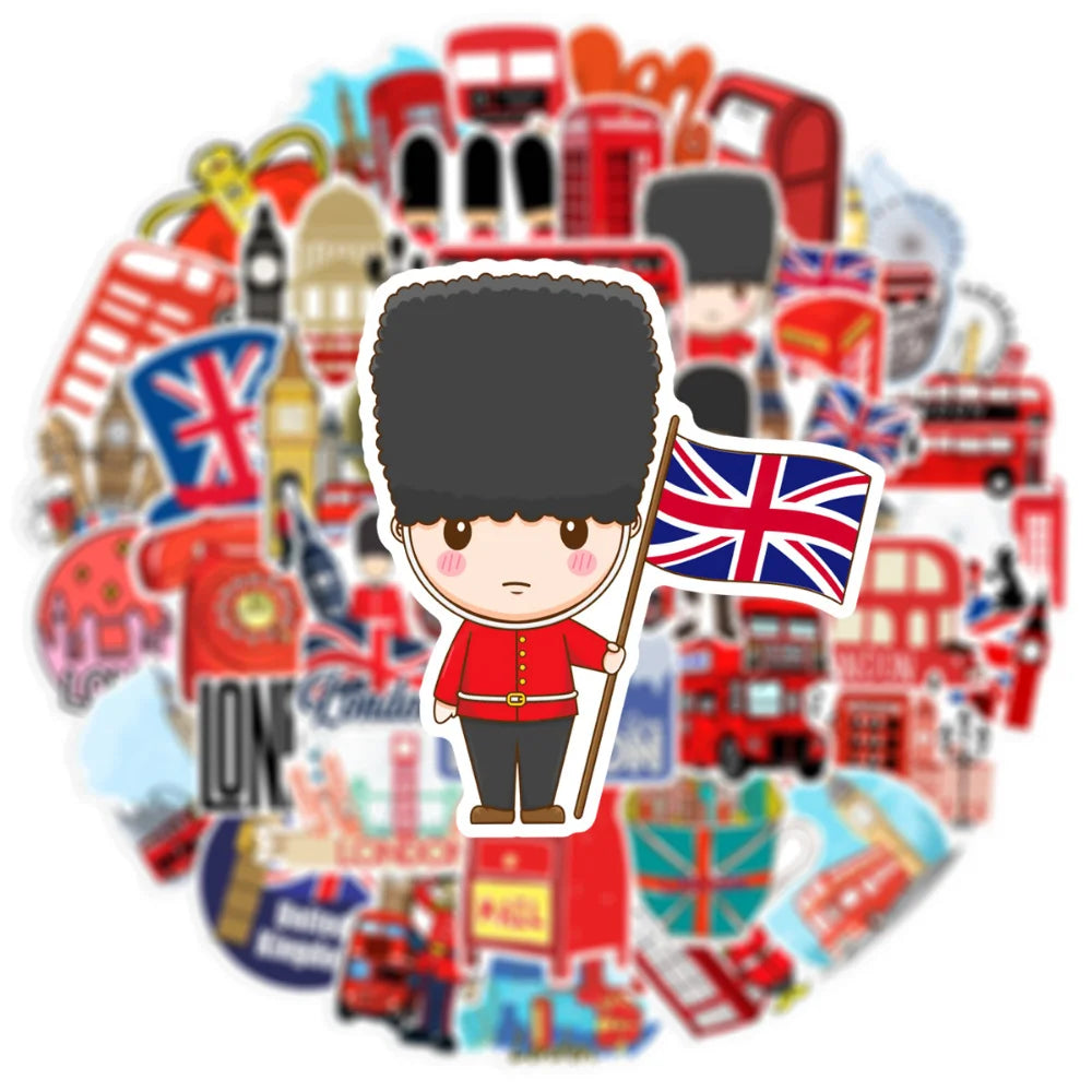 10/50Pcs Classic British Style London Bus Bullet PVC Decorative Stickers Scrapbooking Stick Label Diary Stationery Album Sticker