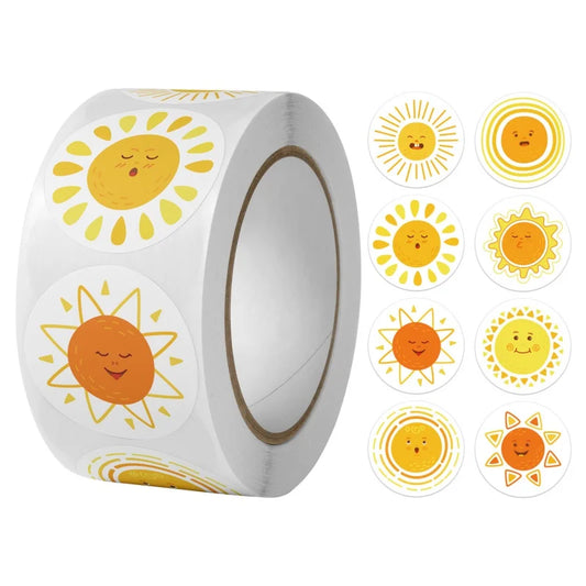 500pcs 8 Styles Round Cartoon Sun Smiley Kids Reward Stickers Party Handmade Scrapbooking Gift Packaging Seal Label