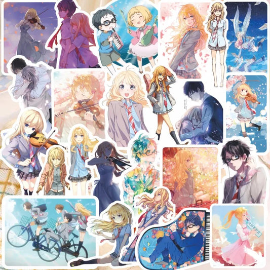 65pcs Your Lie in April Stickers for Laptop, Phone, Car, Scooter, Suitcase, Water Bottle, Stationery, Refrigerator