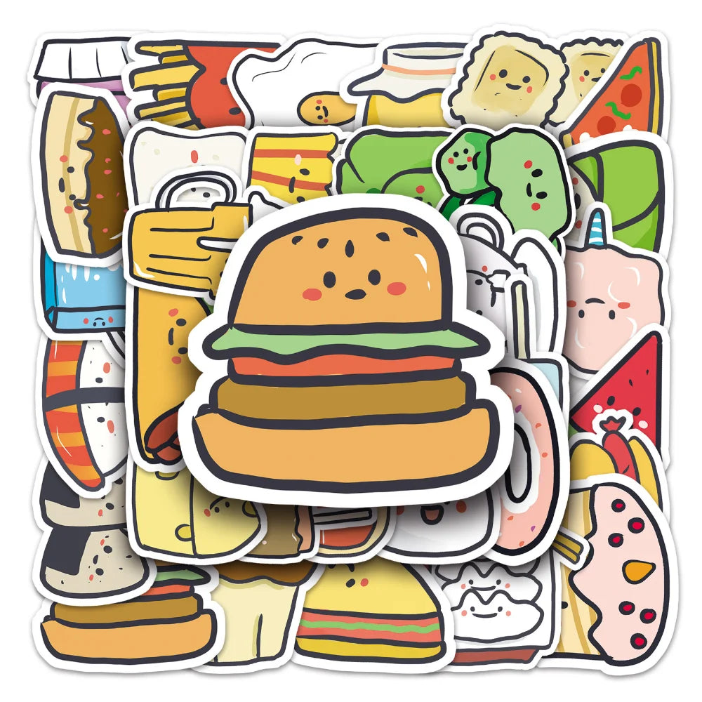 10/50Pcs Cartoon Gourmet Food Graffiti Stickers for Luggage Laptop Skateboard Notebook Stickers Children Toys Wholesale