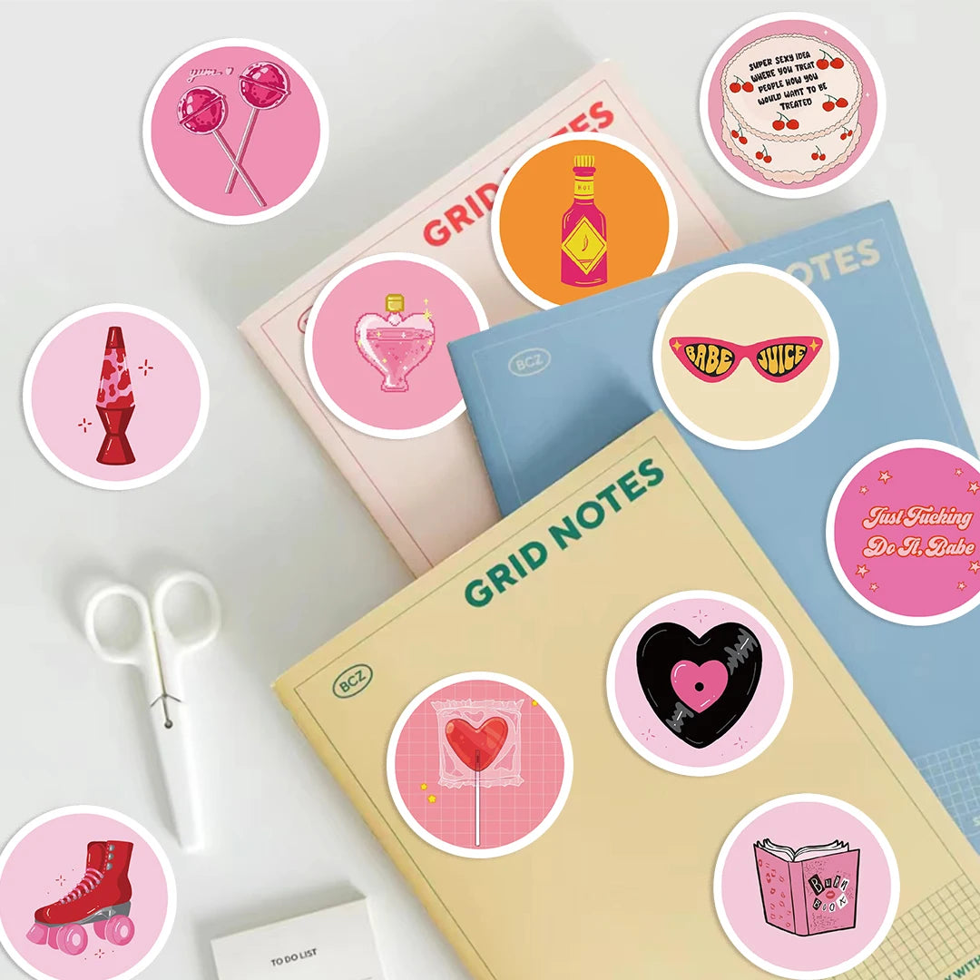 60pcs Pink American Groovy Stickers Aesthetic PVC School Stationery Children Sketchbook Diary Laptop Scrapbook Supplies for Kids