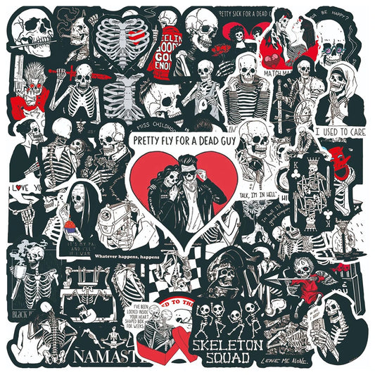 Gothic Red Black Skeleton Love Stickers for Laptop Guitar Luggage Motorcycle