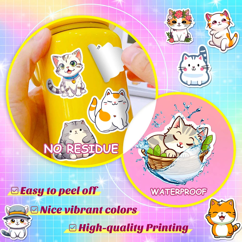 10/30/50PCS Cute Cats Cartoon Stickers Toys Funny Animal Decals Decoration DIY Notebook Phone Car Bike Waterproof Kids Sticker