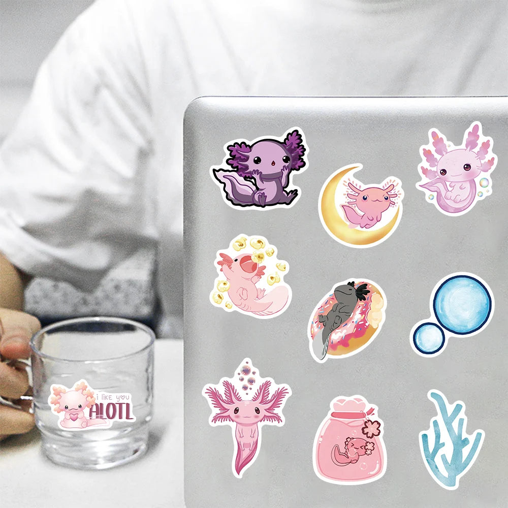 100Pcs Axolotl Graffiti Stickers Cute Animal Cartoon Decal Kids Toy Suitcase Scrapbook Diary Phone Laptop Sticker Pack