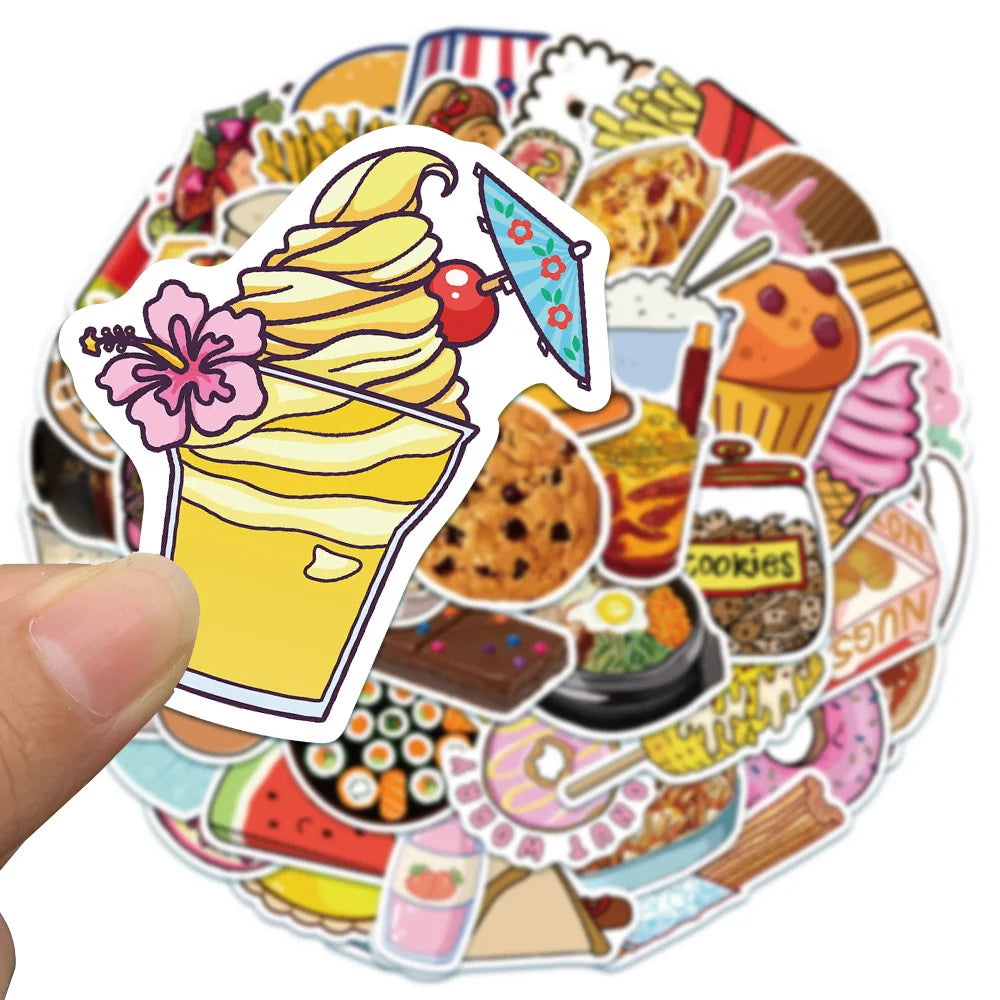 50Pcs Cartoon Gourmet Food Graffiti Stickers For Children Toys Luggage Laptop iPad Skateboard Notebook Stickers Wholesale