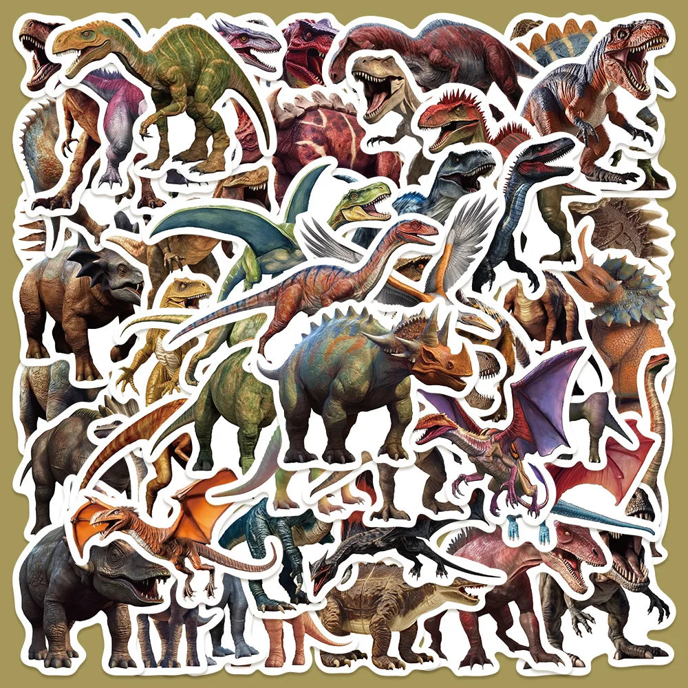 50pcs Realistic Dinosaur Stickers for Helmets, Desktops, Walls, DIY Decoration