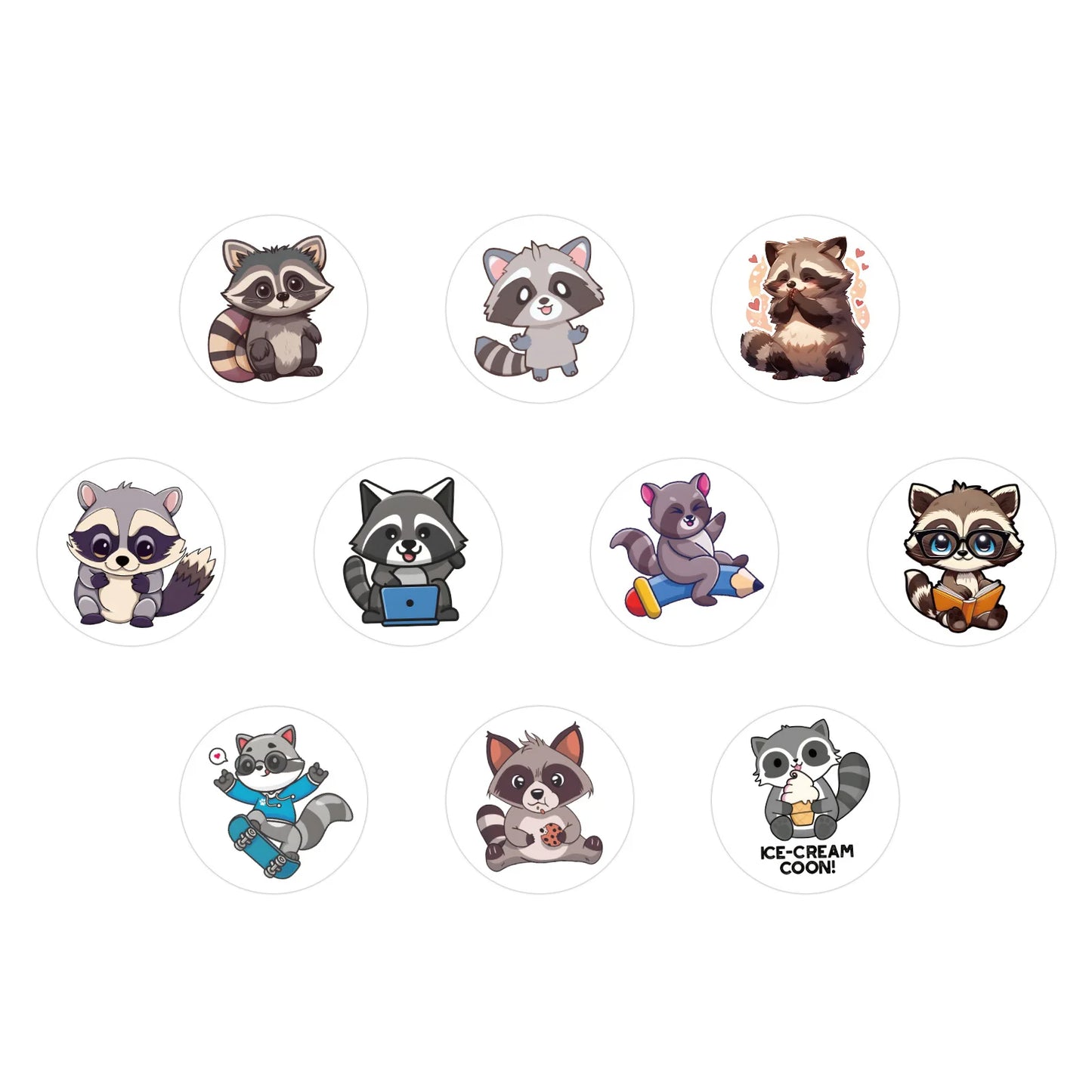 100-500pcs Cartoon Little Raccoon Doodle Stickers Decor Luggage Laptop Helmet Skateboard Kids Toys Seal Label Rewards Sticker