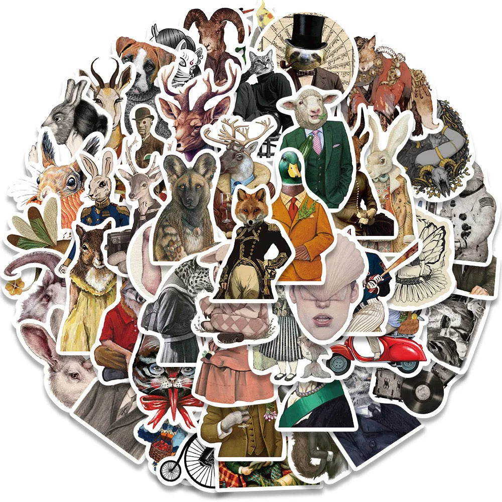 10/30/50PCS Dark Art Animal Retro Fancy Person Sticker Packs