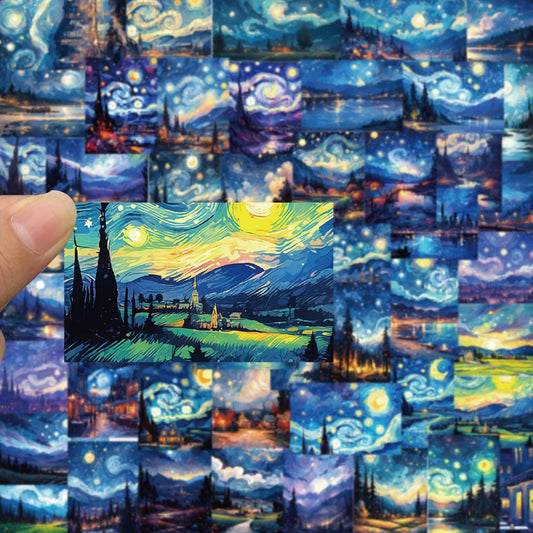Van Gogh Starry Night Stickers: 10/30/50PCS for Phone, Laptop, Luggage, Skateboard, Kids Gift