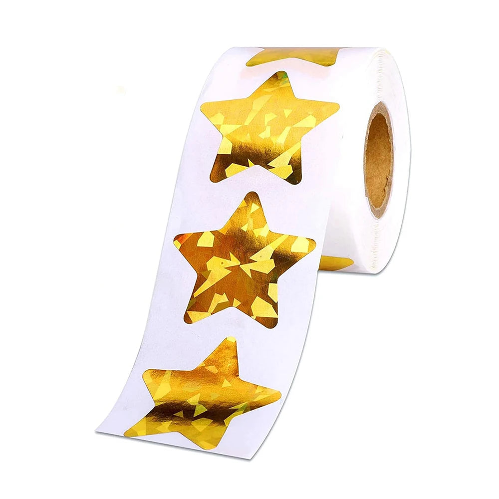 100-500pcs Holographic Golden Star Stickers For Kids Reward Foil Star Stickers Labels For Wall Crafts Classroom Supplies 1inch