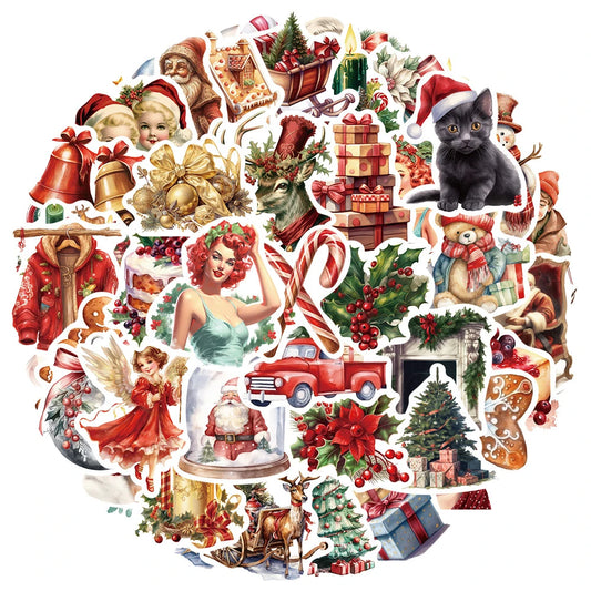 Vintage Santa Claus Christmas Stickers Pack - Laptop, Luggage, Car, Skateboard, Phone, Bike Decals