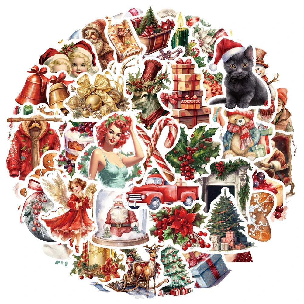 Vintage Santa Claus Christmas Stickers Pack - Laptop, Luggage, Car, Skateboard, Phone, Bike Decals