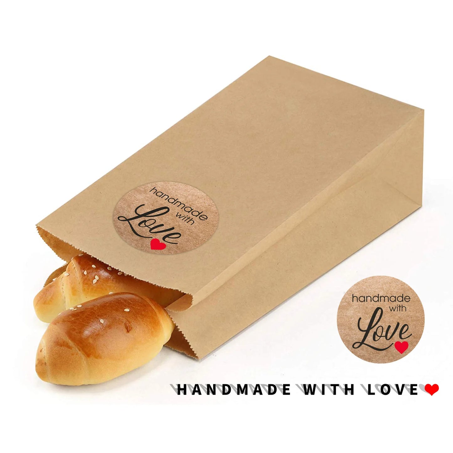 100-500pcs Brown Round Kraft Paper Sticker Handmade With Love Sticker Scapbooking For Envelope Seal Labels Stationery Sticker