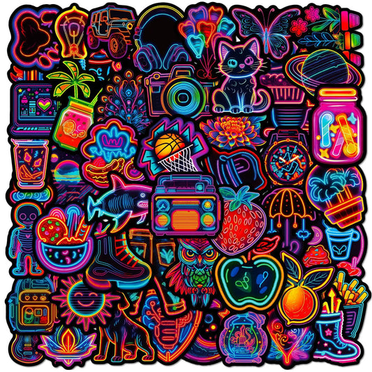 Neon PVC Stickers Set: DIY Scrapbooking Kids Stationery