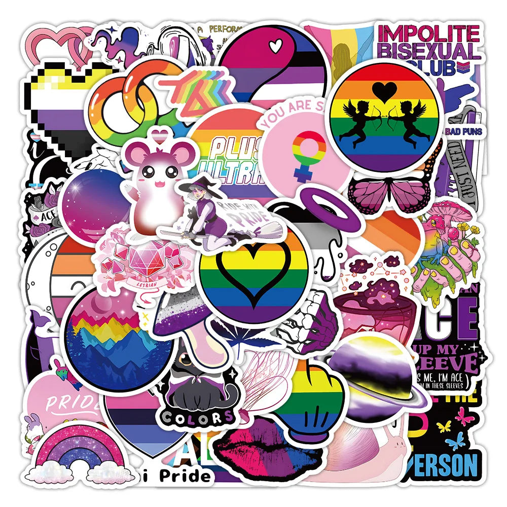 50/100pcs Gay Pride Stickers Rainbow Stickers in Bisexual Stuff Colorful LGBTQ Sticker for Water Bottle Laptop Motor Phone