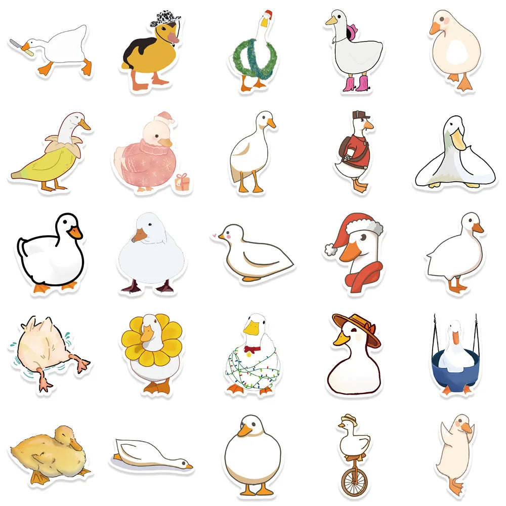 50PCS Mixed Cartoon Cute Duck Stickers Animals DIY Helmet Skateboard Laptop Motorcycle Graffiti Sticker Decals Kids Toy