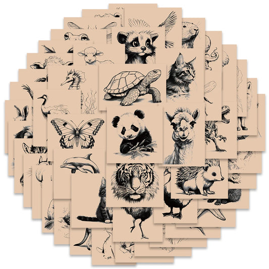 50pcs Retro Cartoon Animals Sketching Aesthetic Stickers For Laptop Phone Guitar Luggage Waterproof Graffiti Vinyl Decals