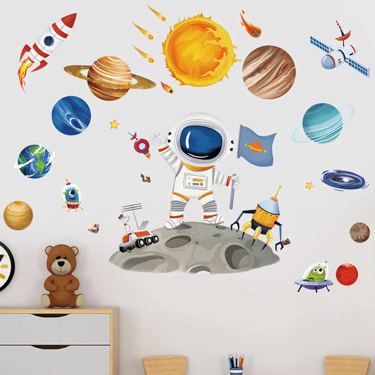 3D Astronauts Wall Sticker Kids Room Decor Mural Art Poster