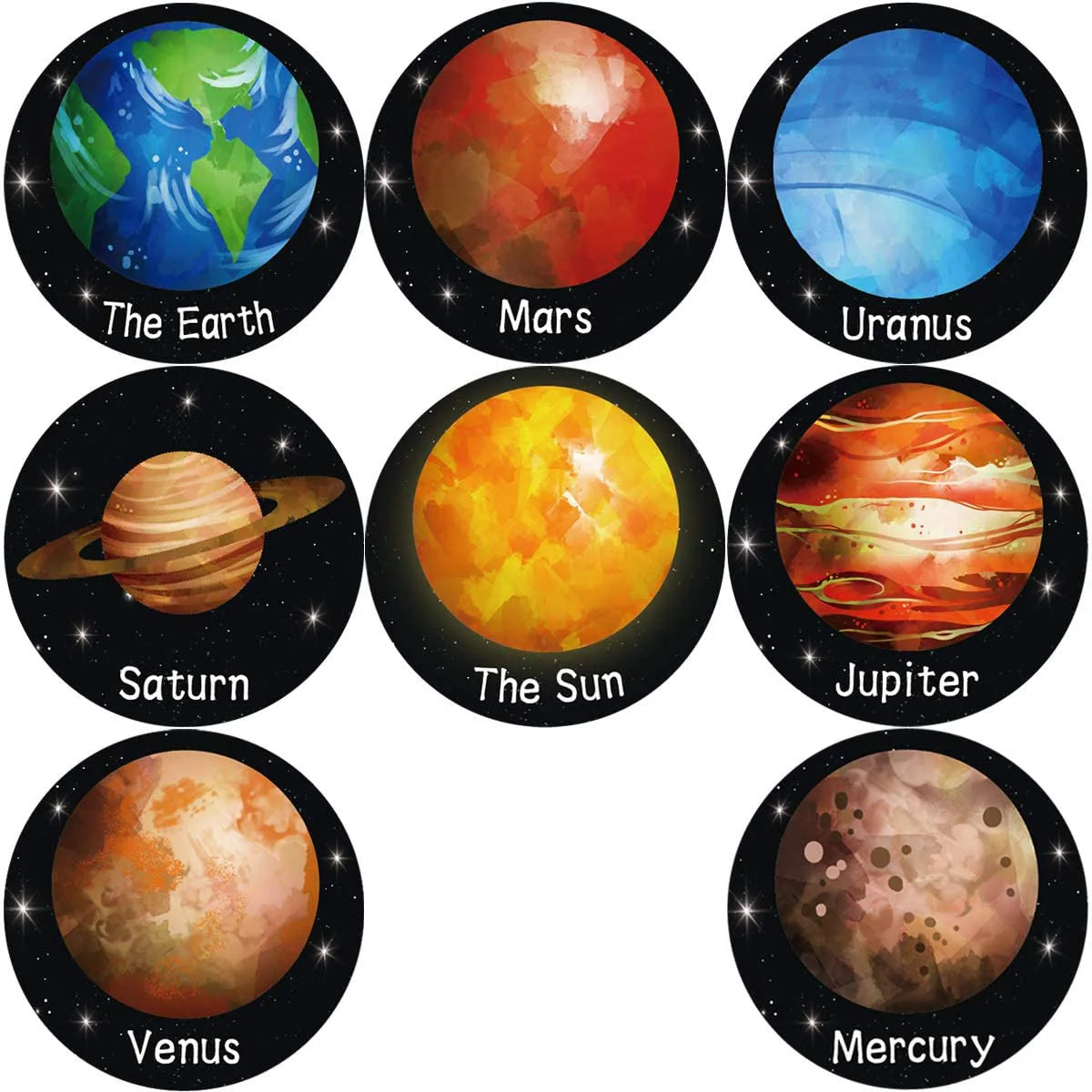 100-500 Pcs Round Universe Outer Space Stickers Solar System Earth Mars Jupiter Planet DIY Sealing Party Decals Stationery Toy