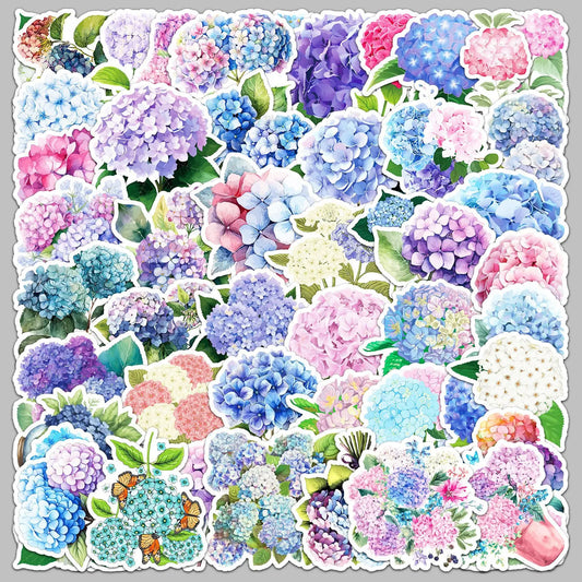 50Pcs Cartoon Hydrangea Graffiti Stickers for Helmet, Wall, DIY Decor