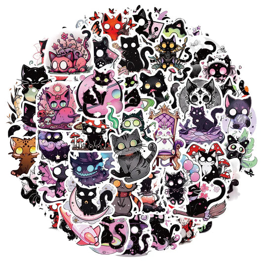 Cartoon Horror Cat Stickers for Laptop, Luggage, Car, Fridge, DIY Vinyl