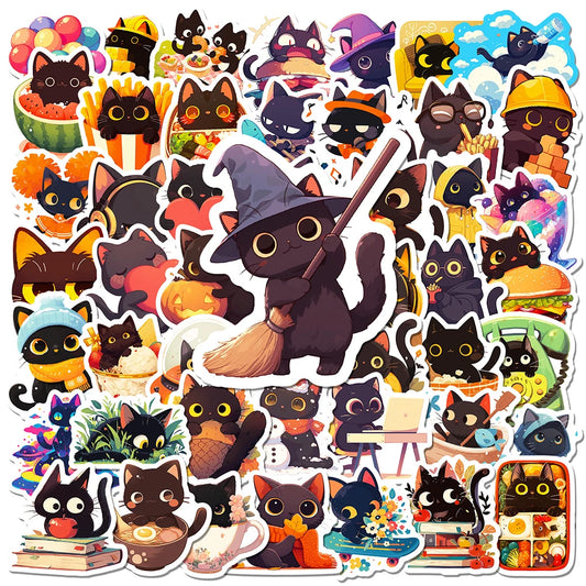 Black Cat Stickers Pack - Cute Aesthetic Decals for Laptop, Phone, Notebook, Fridge
