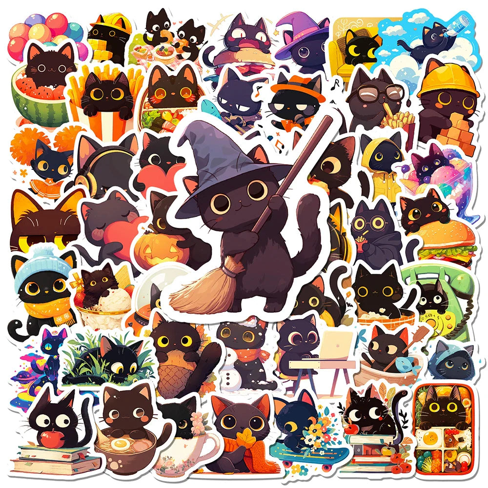 Black Cat Stickers Pack - Cute Aesthetic Decals for Laptop, Phone, Notebook, Fridge