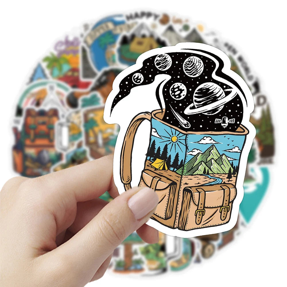 10/30/50pcs Camping Hiking Stickers Outdoor Travel Stickers Waterproof Cars Skateboard Motorcycle Bike Cartoon Sticker Kids Toy