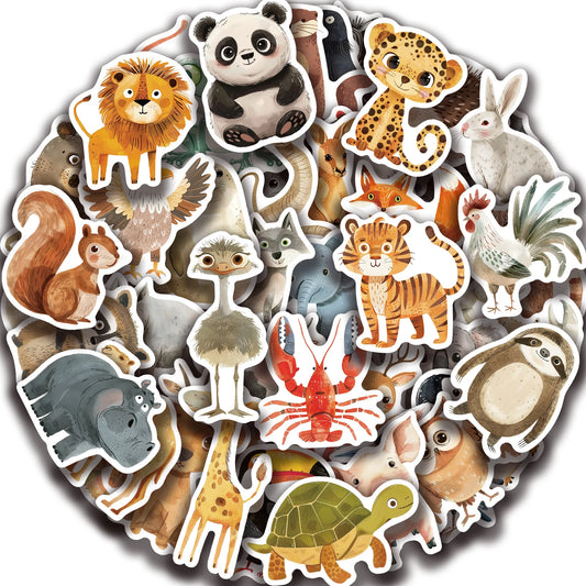 50pcs Kids Animal Stickers Vinyl Waterproof Decals