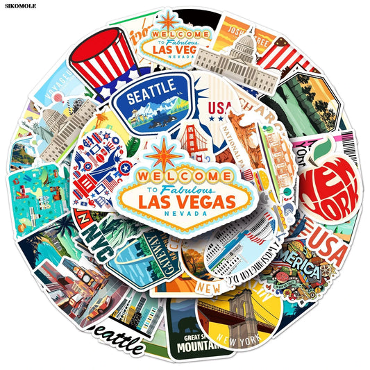 Cartoon USA Map Stickers for Laptop Luggage DIY Decals 10/30/50pcs