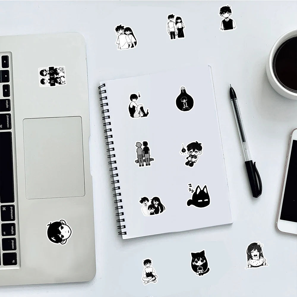 10/30/50pcs Black White Game Omori Graffiti Stickers Decals DIY Skateboard Laptop Motorcycle Luggage Car Bike Waterproof Sticker