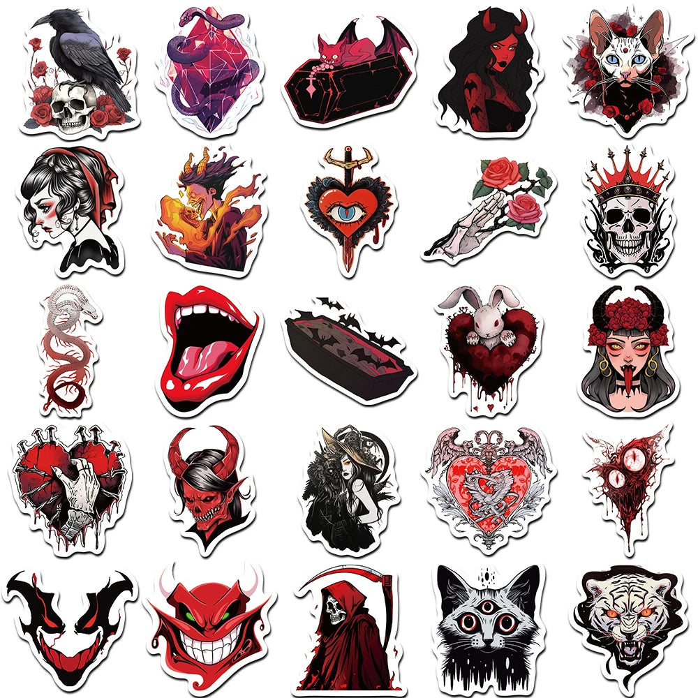 10/30/50pcs Horror Gothic Punk Daemon Skull Stickers Skateboard Laptop Phone Luggage Cool Waterproof Sticker Decals Kids Toys