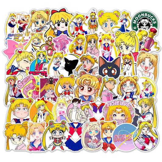 50pcs Sailor Moon Stickers Waterproof Cartoon for Kids Luggage Phone Case