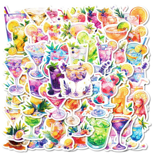 50pcs Cartoon Cocktail Stickers for Helmet, Wall, DIY Decoration
