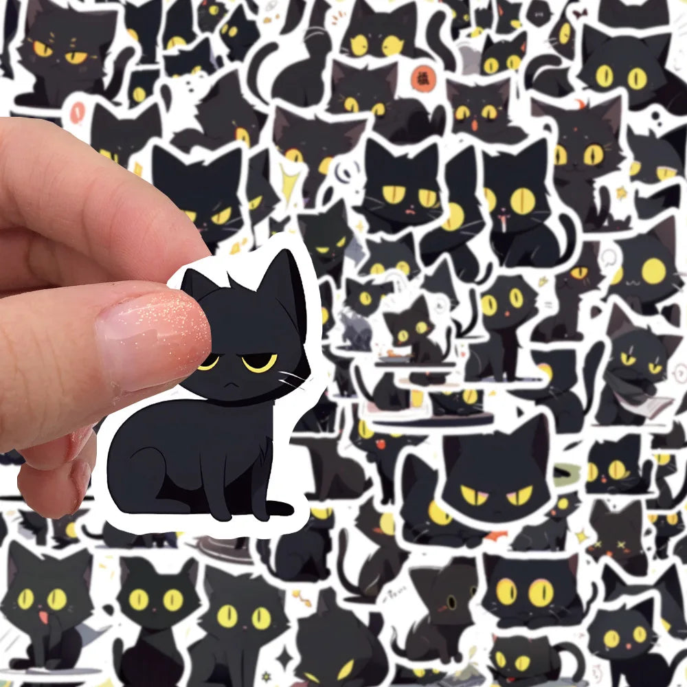 10/30/50/100PCS Cute Cartoon Black Cats Stickers Funny Animals Decals Decoration For Laptop Fridge Phone Stationery Bike Kid Toy