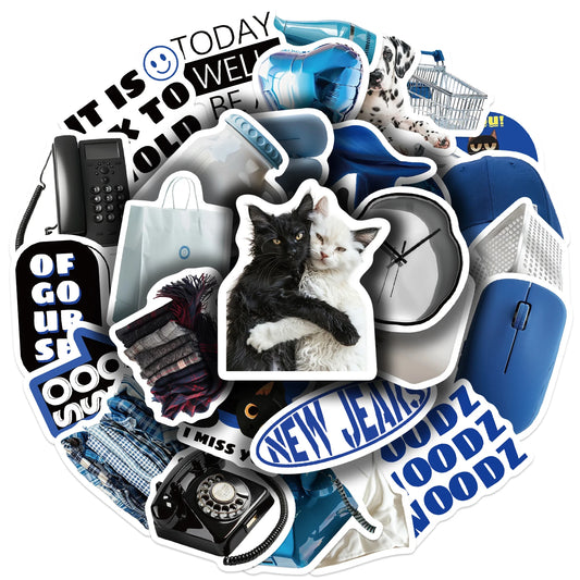 30 Blue Cartoon Aesthetic Stickers for Laptop & Phone