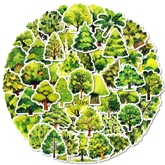 10/50pcs Outdoor Green Forest Trees Stickers DIY Luggage Notebook Motorcycle Laptop Decals Stationery Kids Toy Gift Sticker