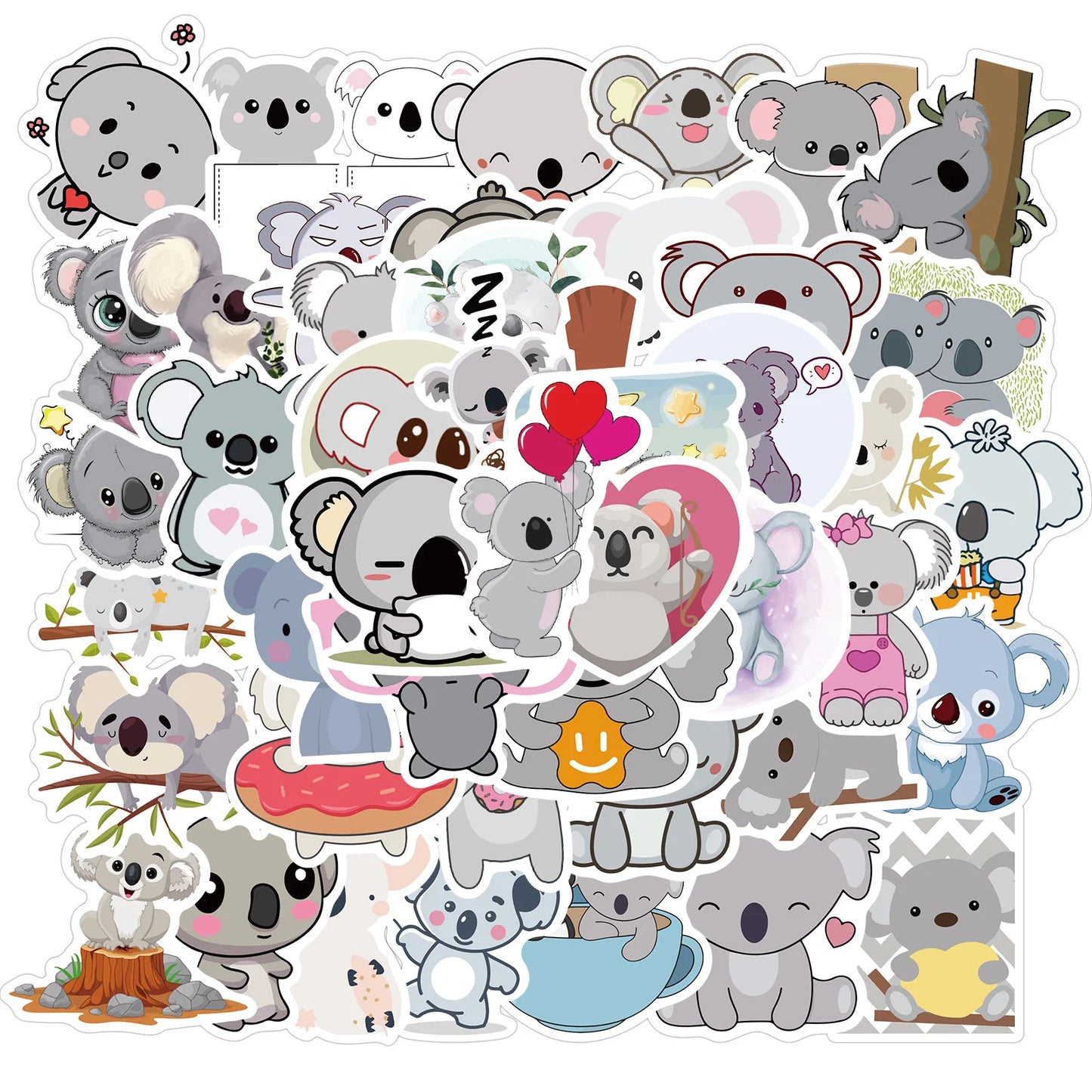 50pcs Cute Koala Cartoon Stickers for Helmet, Wall, Desktop Decoration