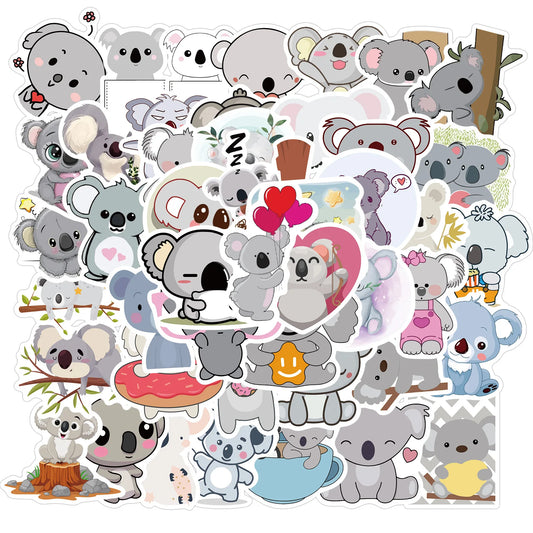 50pcs Cute Koala Cartoon Stickers for Helmet, Wall, Desktop Decoration