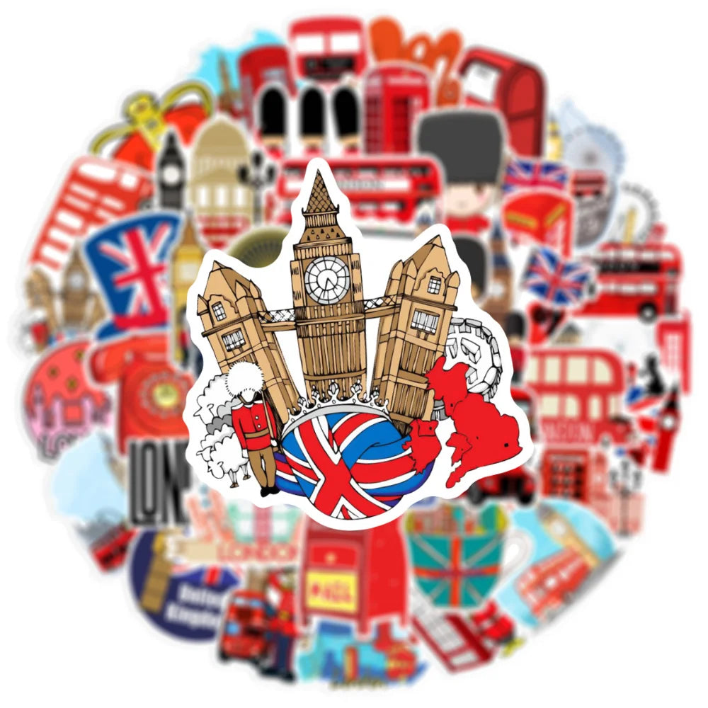 10/50Pcs Classic British Style London Bus Bullet PVC Decorative Stickers Scrapbooking Stick Label Diary Stationery Album Sticker