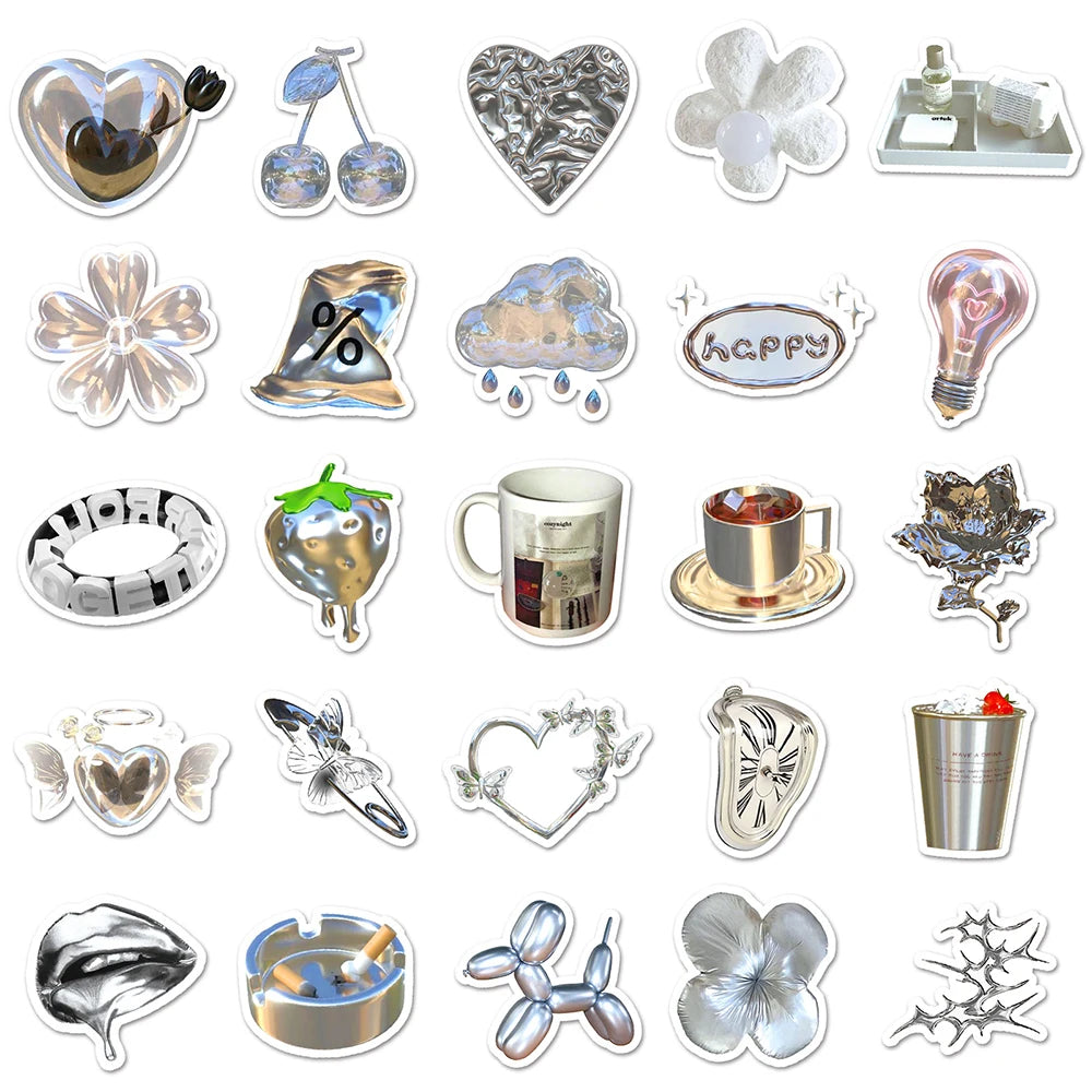 10/30/50PCS Cool Silver Stickers Graffiti Ins Style Cute Decals Motorcycle Phone Skateboard Laptop Bike Kids DIY Waterproof Toys