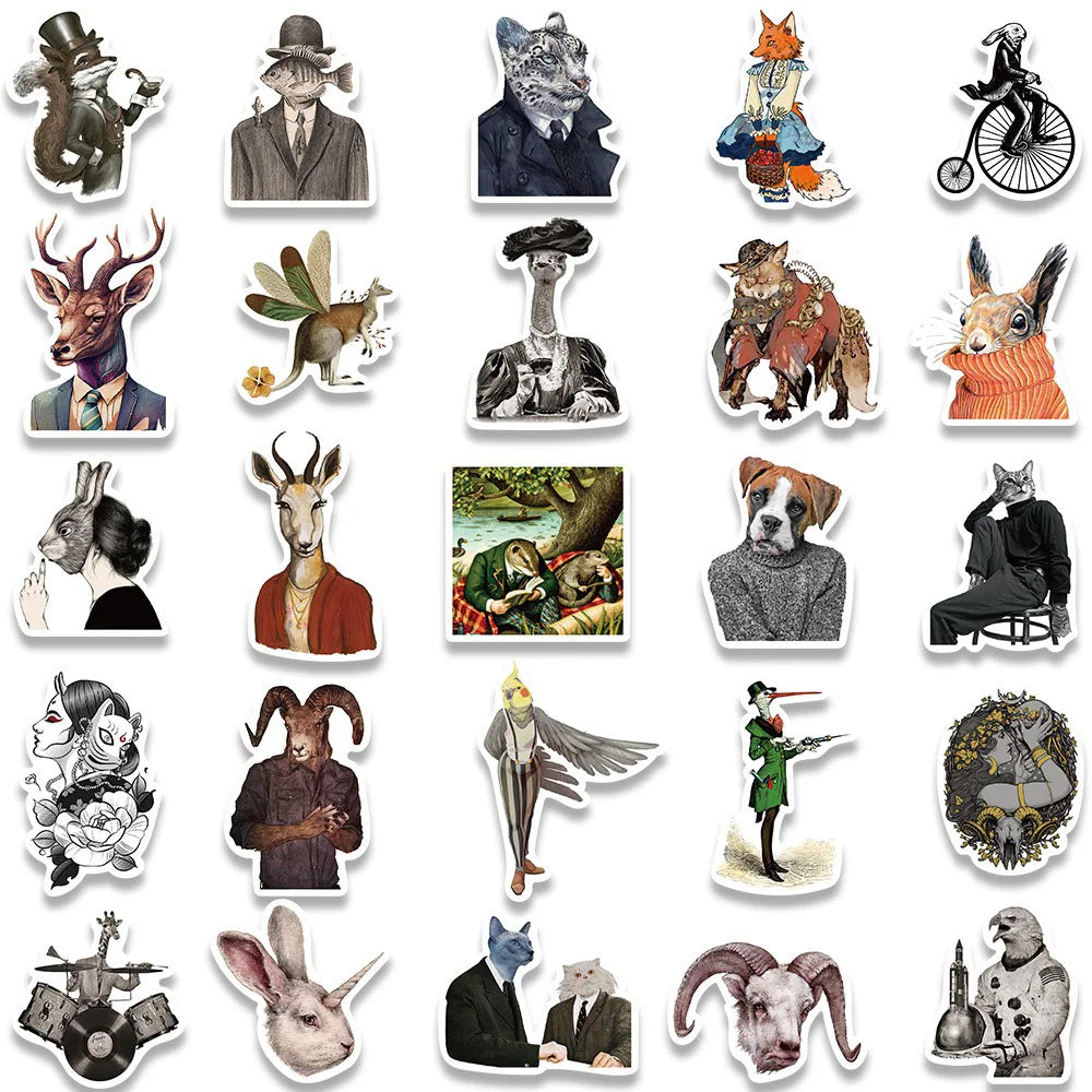 10/30/50PCS Dark Art Animal Retro Fancy Person Sticker Packs