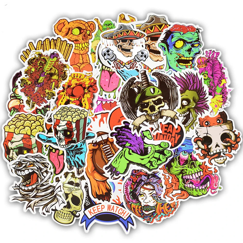 10/30/50pcs Vintage Cartoon Terror Series Skeleton Sticker Packs