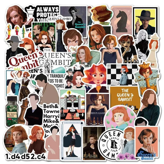 Queen's Gambit Graffiti Stickers 50pcs for Laptop, Phone, Car, Water Bottle, Suitcase, Stationery, Refrigerator