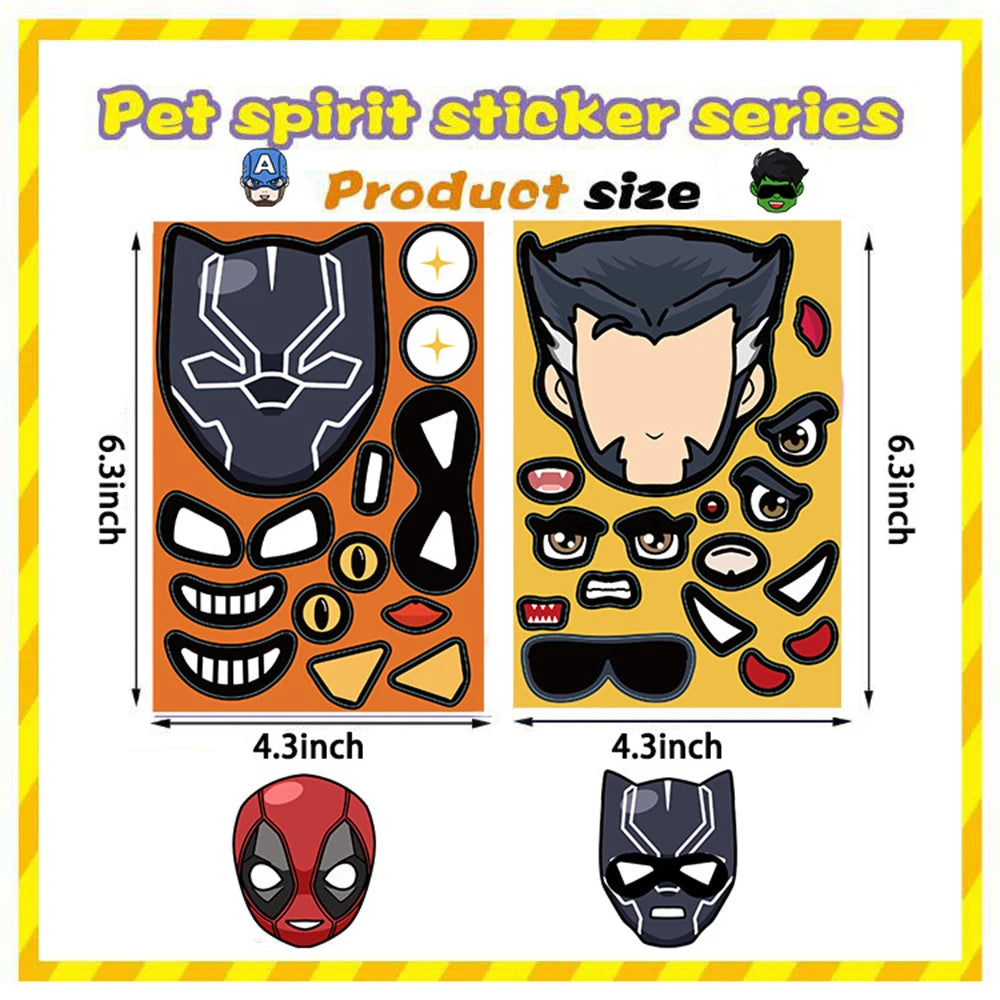 8/16Sheets Disney Marvel Super Hero Make-a-Face Puzzle Stickers Assemble Jigsaw Toys For Kids Funny Game Children Party Favor