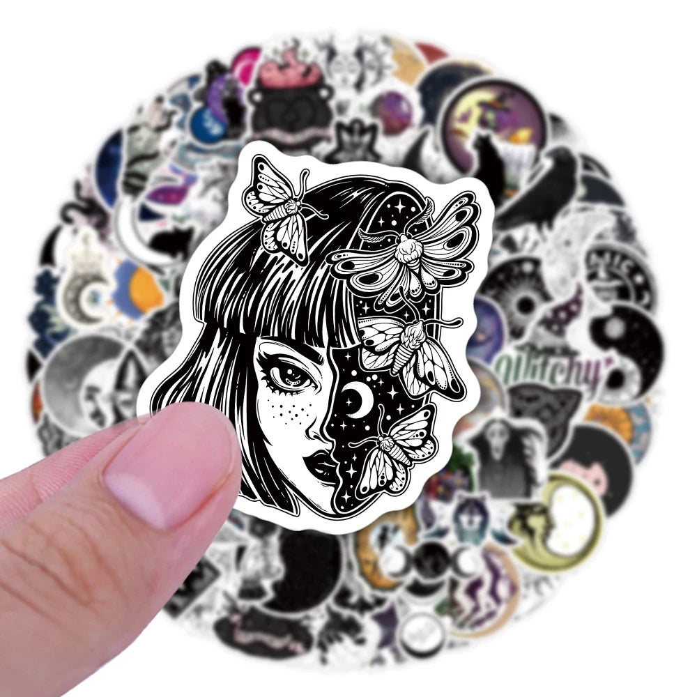 10/30/50/110pcs Cool Witch Moon Gothic Cartoon Stickers Aesthetic Decals Skateboard Laptop Guitar Phone Graffiti Sticker Kid Toy