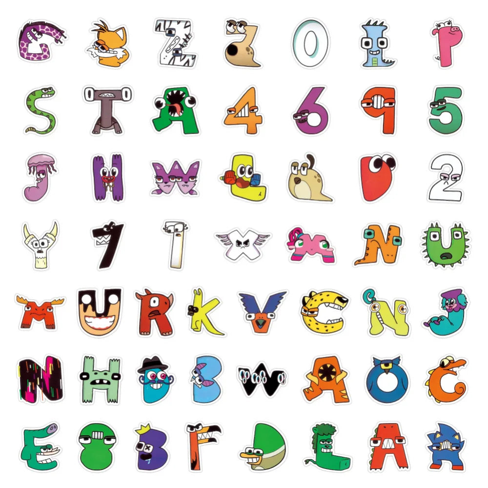 10/52Pcs Funny Cartoon Anime Alphabet Lore Stickers For Laptop Luggage Phone Skateboard Waterproof Graffiti Helmet Car Decals