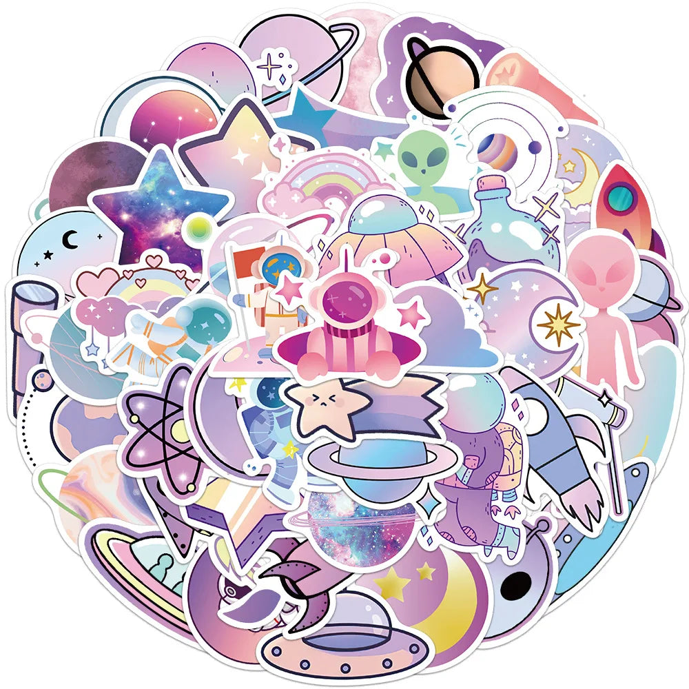 10/30/50PCS Cute Cartoon Dream Gradient Planet Outer Space Stickers For Kids Motorcycle Phone Fridge Notebook Wall Decals Toys