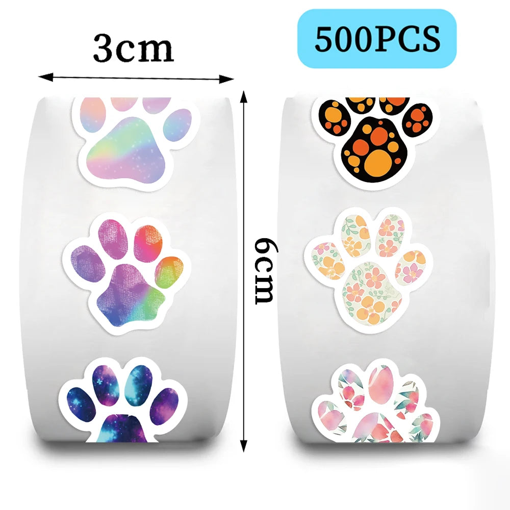 500pcs/Roll Creative Dog Paw Stickers Children Learning Reward Stationery Sticker Fashion Office School Decoration Seal Stickers