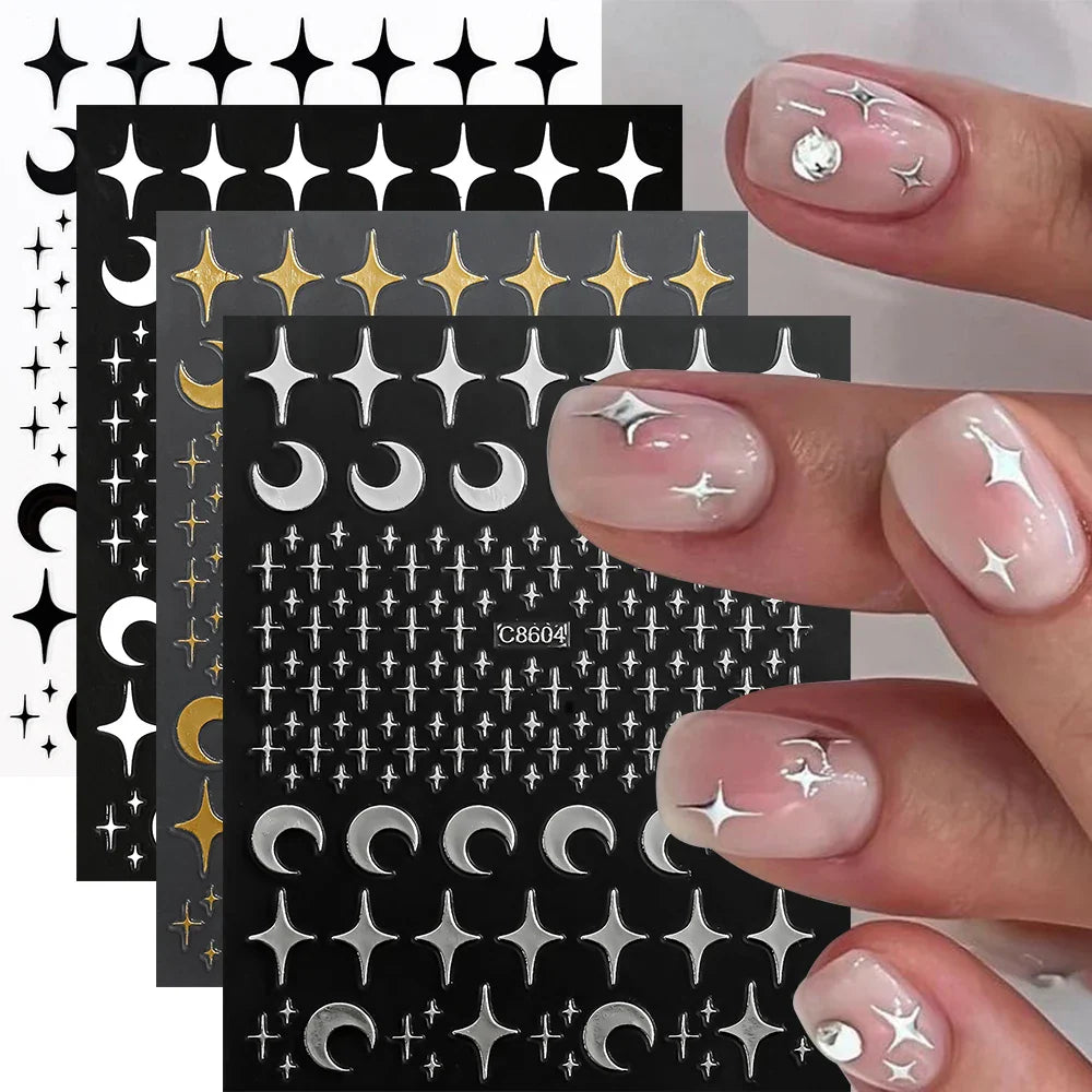 Gold Moon Star Nail Stickers 3D Self-Adhesive Decals
